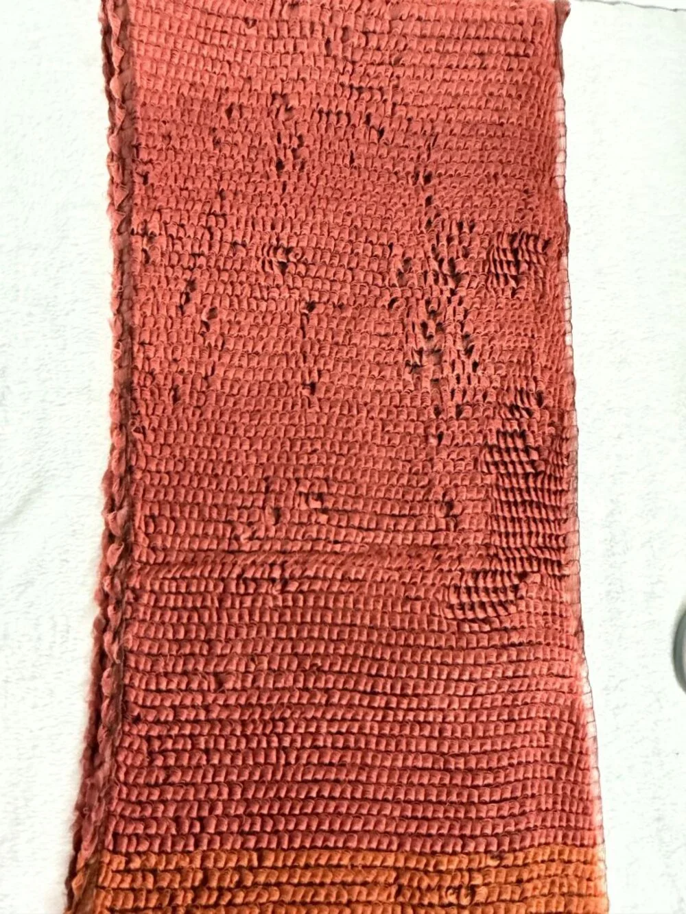 Handwoven Knit Scarf With Black Sheer Fringe Rust & Orange Colorblock Design 70x